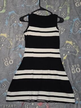 Sleeveless Black & White Striped Mini Dress